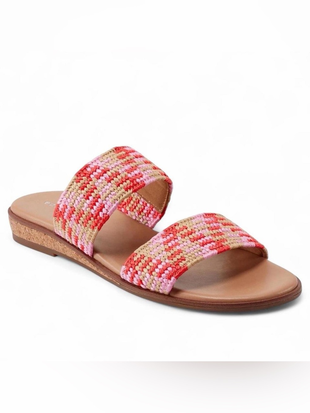 Easy Spirit Pink & Tan Woven Double-Strap Slide Sandals